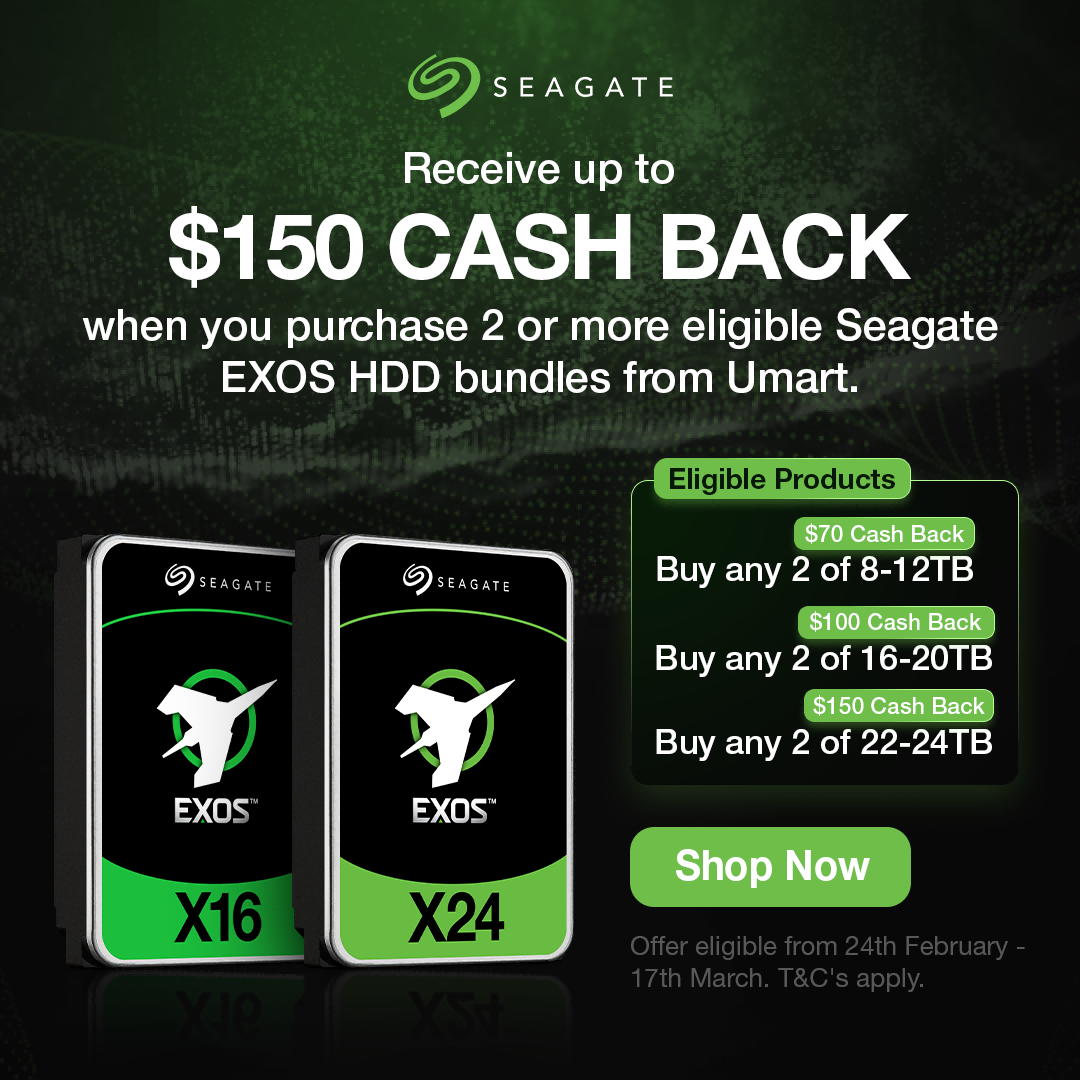 Receive Up $150 CASH BACK when You Purchase 2 or More Eligible Seagate EXOS HDD Bundles