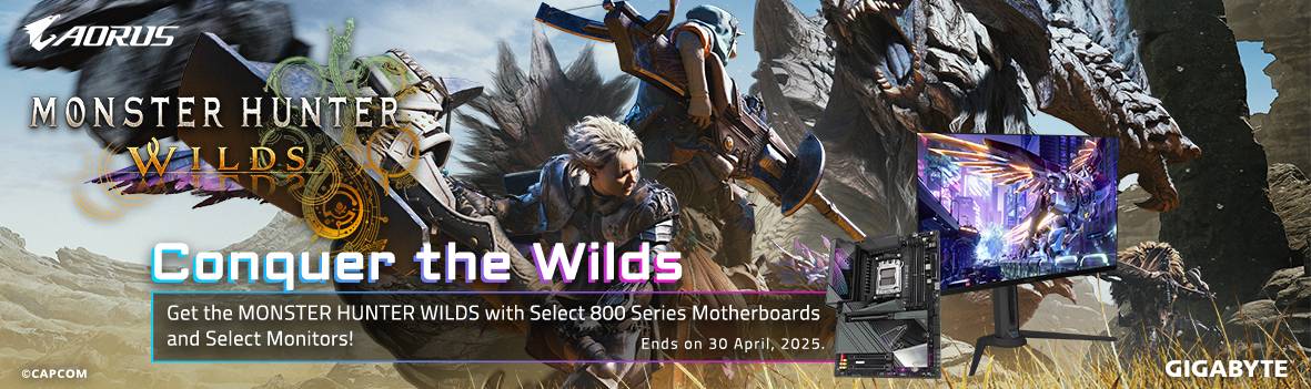 Get the MONSTER HUNTER WILDS with Select Gigabyte 800 Series Motherboards and Select Monitors!