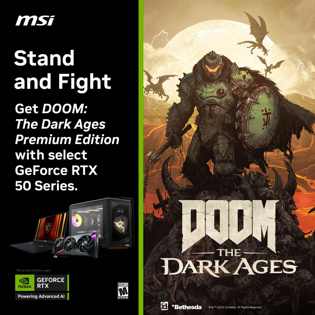 Get DOOM: The Dark Ages Premium Edition with Select MSI GeForce RTX 50 Series