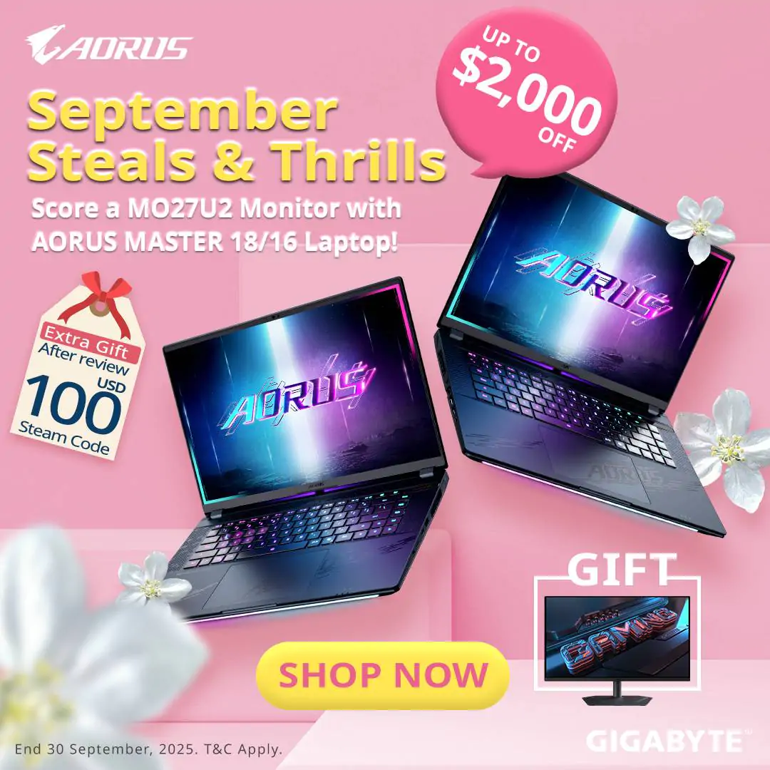 September Steals & Thrills: Score a MO27U2 Monitor with AORUS MASTER 18/16 Laptop!