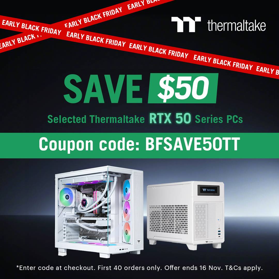 Exclusive Extra $50 Off Coupon on Thermaltake RTX 50 Series Gaming PCs