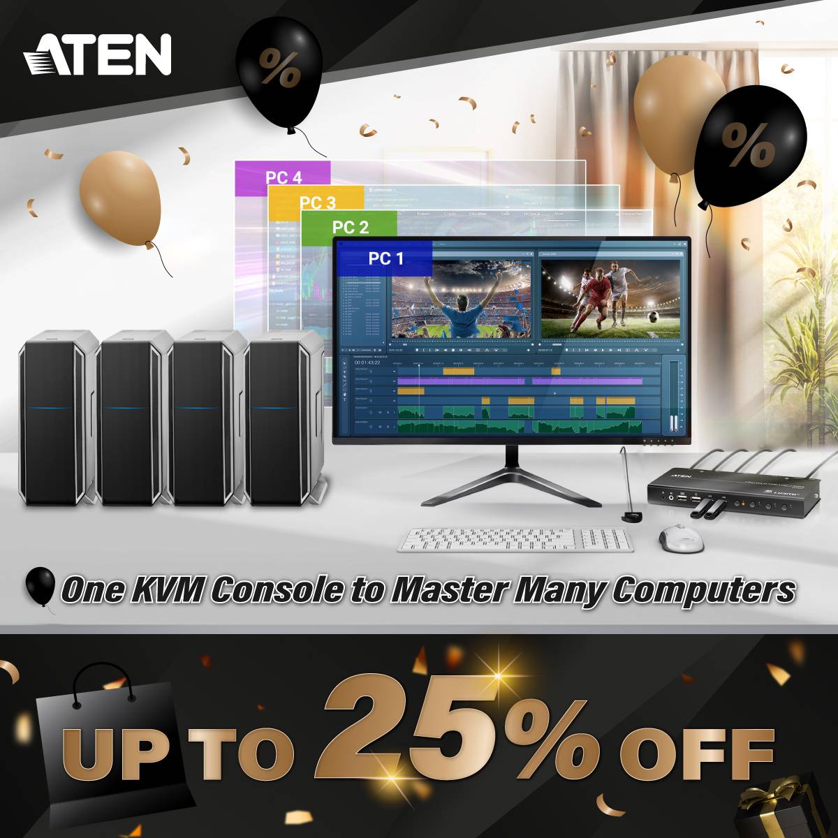ATEN Black Friday Sale — Save Up to $120 on KVM Switches, USB-C Docking & 4K Extenders