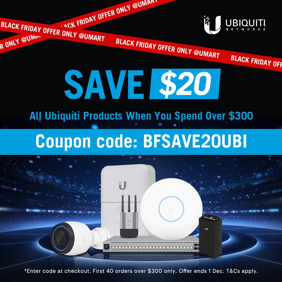 Use Code BFSAVE20UBI | Get $20 Off All Ubiquiti Products Over $300 This Black Friday