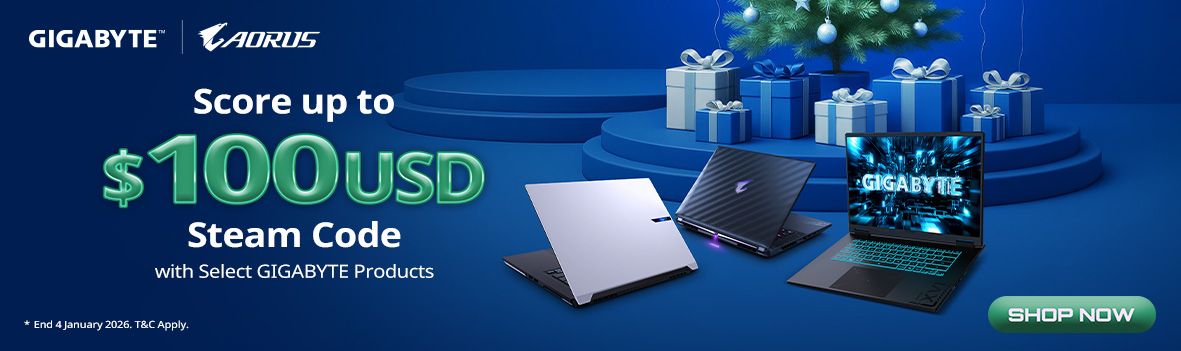 Christmas Promo: Score up to USD $100 Steam Code with select GIGABYTE Products!