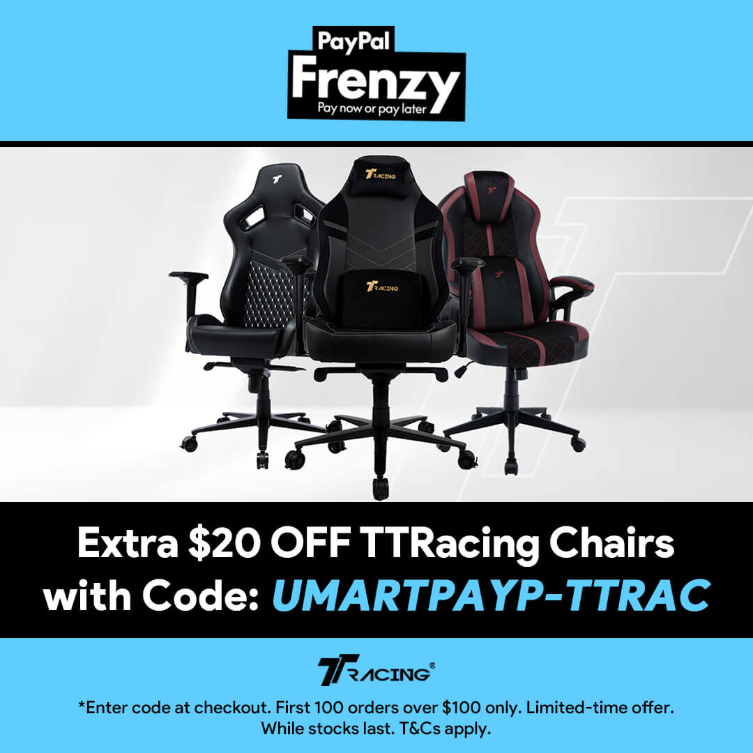 Use Code UMARTPAYP-TTRAC to Get $20 Off Select TTRacing Chairs