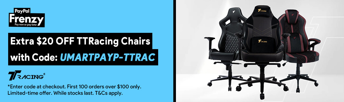 Use Code UMARTPAYP-TTRAC to Get $20 Off Select TTRacing Chairs