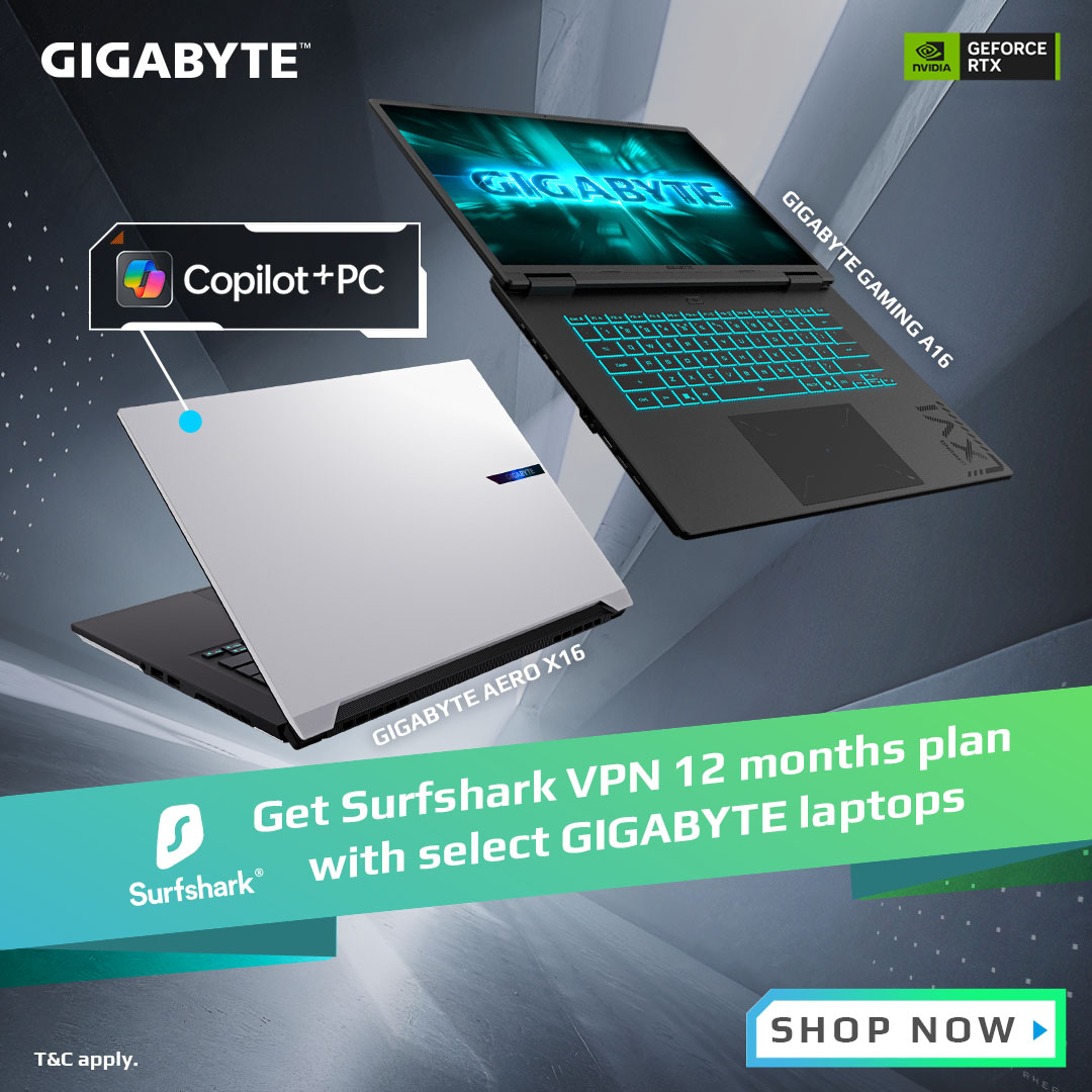 Free Surfshark One VPN (Worth $170+) with Eligible GIGABYTE Laptops
