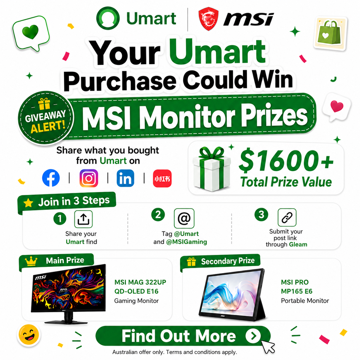 Chance to Win MSI Monitors when You Share What You Bought from Umart on Select Social Media!