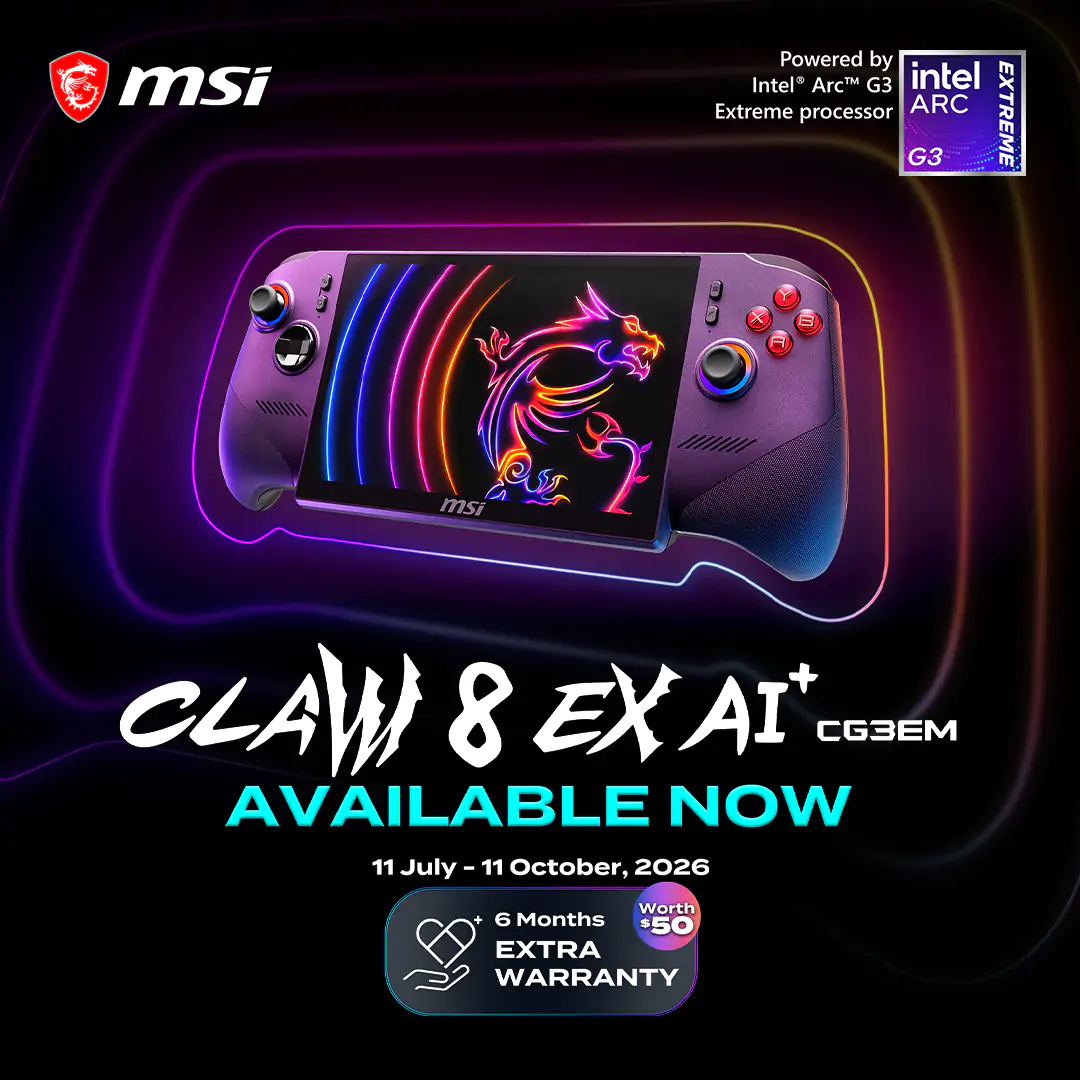 Receive 6 Months Extra Warranty (Worth $50) with MSI Claw 8 EX AI+ CG3E