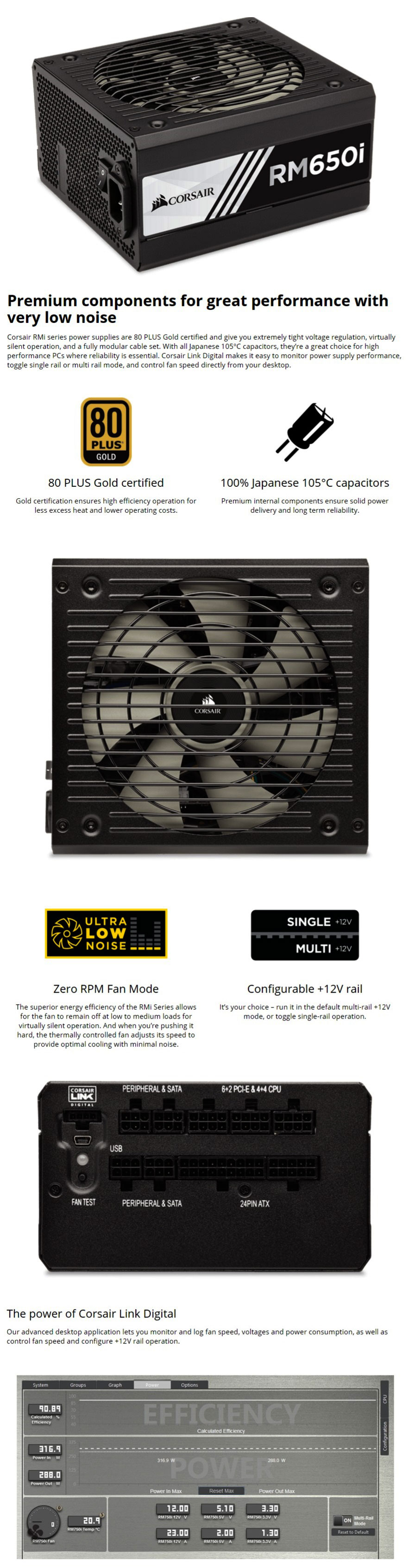 Corsair Rm 650i Atx Psu 80 Plus Gold Full Modular High Performance Umart Com Au