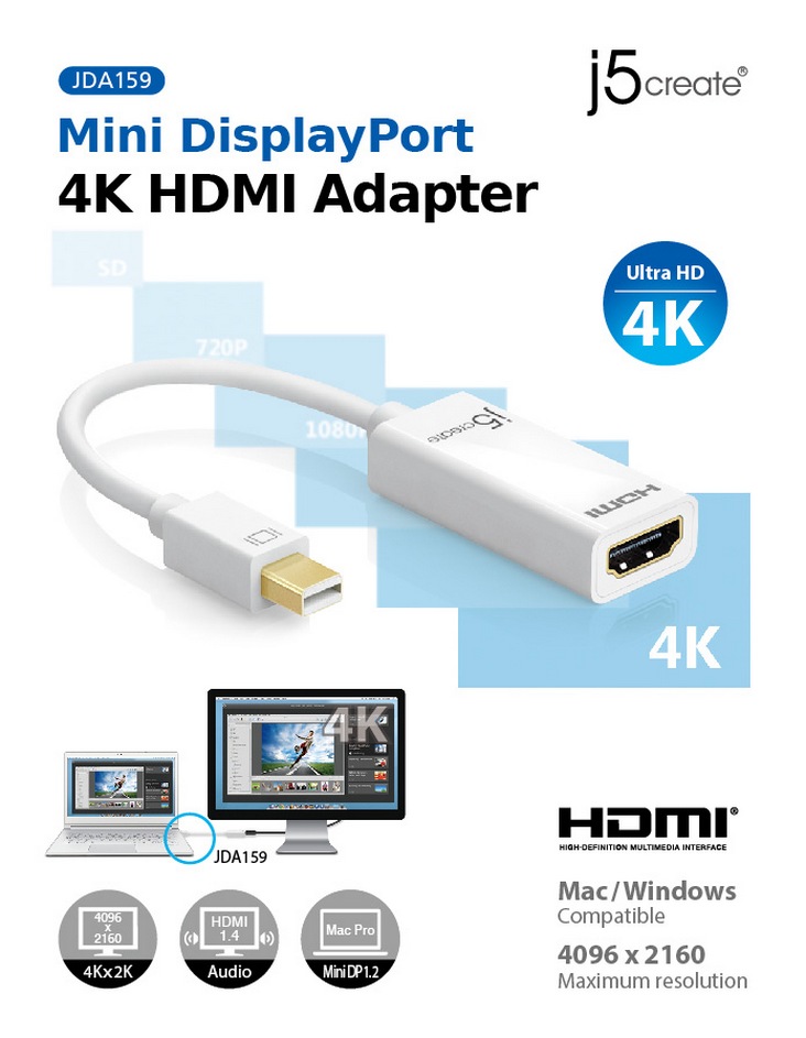 j5create Mini DisplayPort to 4k HDMI Adapter