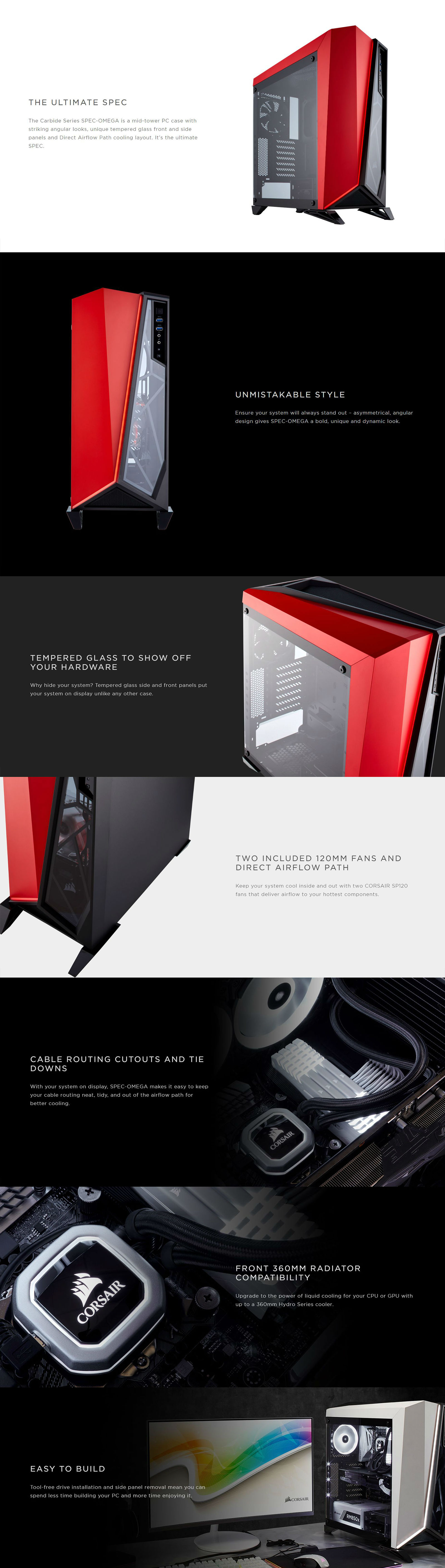 Corsair Carbide Series Spec Omega Mid Tower Tempered Glass Gaming Case Black And Red Umart Com Au