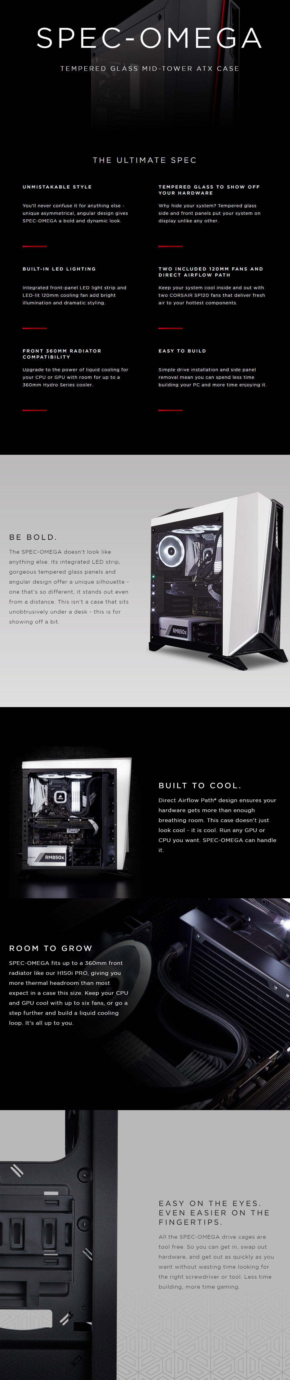 Corsair Carbide Series Spec Omega Mid Tower Tempered Glass Gaming Case Black And White Umart Com Au