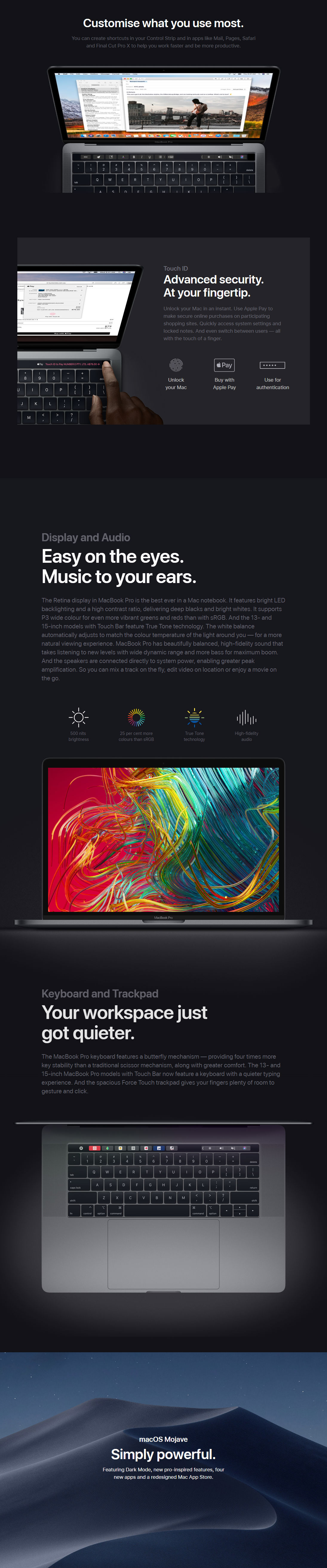 Apple 15-inch MacBook Pro with Touch Bar 2.2GHz Hex Core Intel i7 256GB Space Grey (MR932X/A)