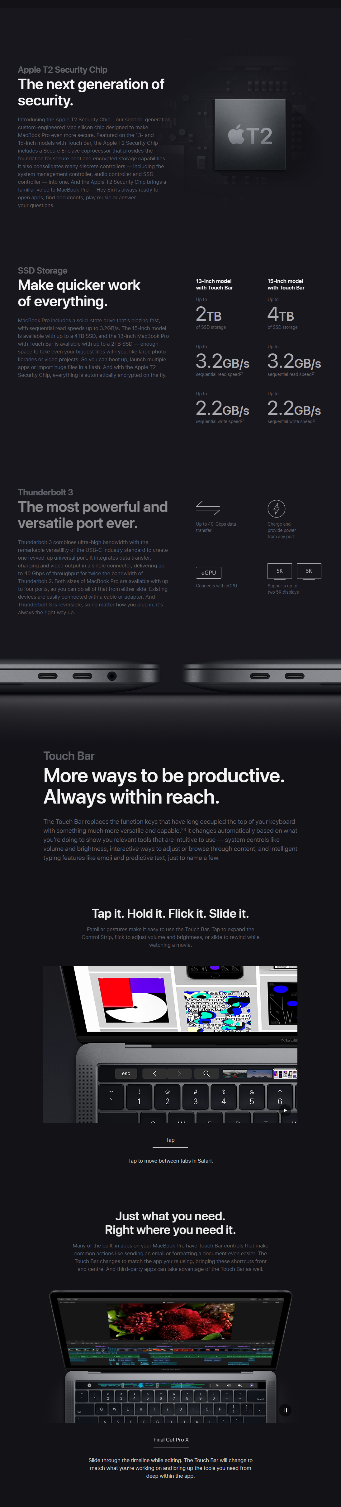 Apple 15-inch MacBook Pro with Touch Bar 2.2GHz Hex Core Intel i7 256GB Space Grey (MR932X/A)