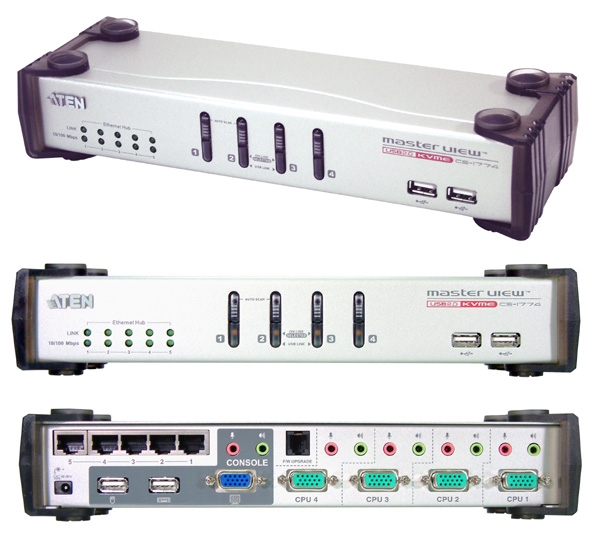 Aten CS1774C-AAT-U 4 Port USB KVME Switch w/ USB & Ethernet Hub - Cables Included