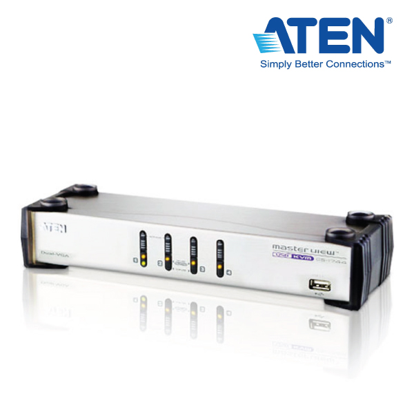 Aten CS1744C-AT 4 Port USB Dual-View KVMP Switch w/ USB Hub & Audio - Cables Included