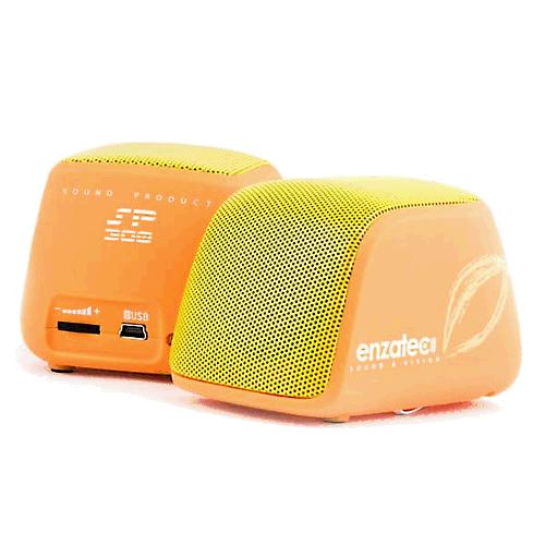 Enzatec SP308 2.0 Speaker 2x2.5W 3.5mm Plug Retractable Cable Rechargeable Battery Yellow/Orange