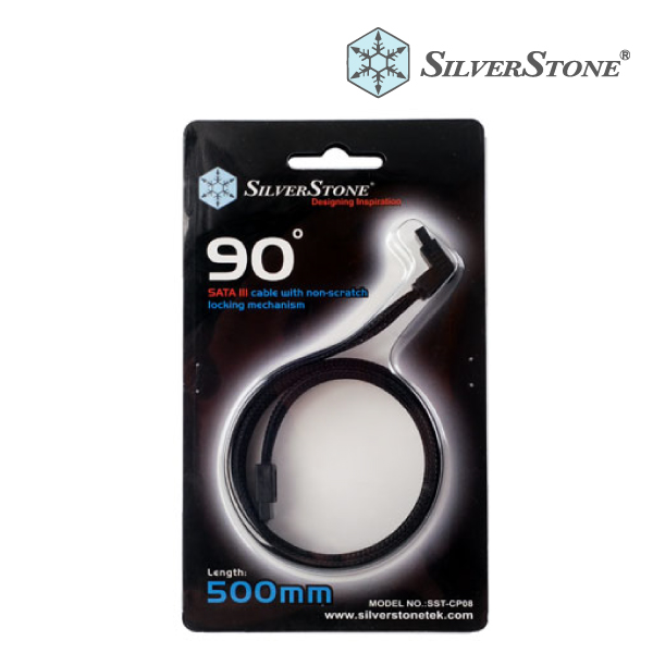 Silverstone CP08 90Deg. SATAIII Sleeved Cable with Locking Latch, 500mm Length, 6Gbps