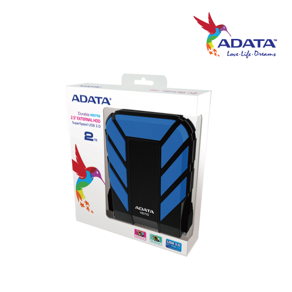 ADATA HD710 Durable Waterproof Shock Resistant 2TB USB3.0 External HDD Blue