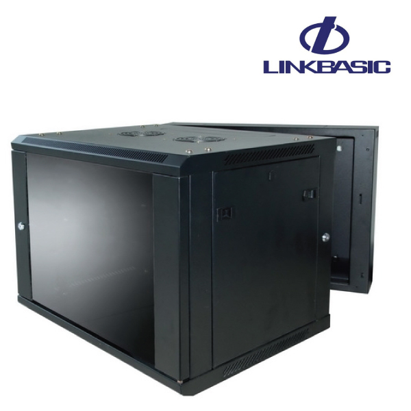 LinkBasic 9U, 600x550x501mm, Smokey-gray glass door with hinged rear access, Black