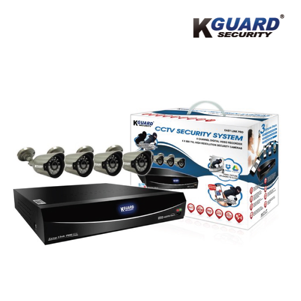 KGUARD EL822-CKT005, 8 CH DVR, 4x800TVL WDR Cameras, QR Code Function, 960H, Cloud Tech, 1TB HDD