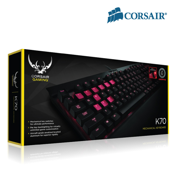 Corsair Gaming K70 Black with CHERRY BLUE Keyboard, Brilliant per Key Red Backlighting in a Rug