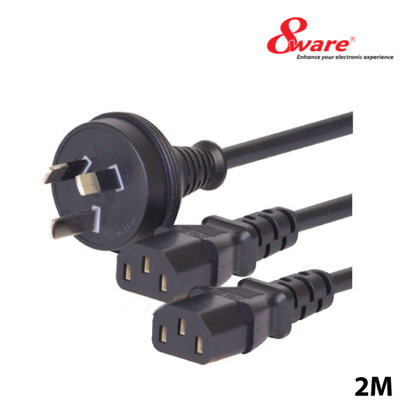 8ware 3 Pin Main Plug to 2 X IEC Female Connectors 2m
