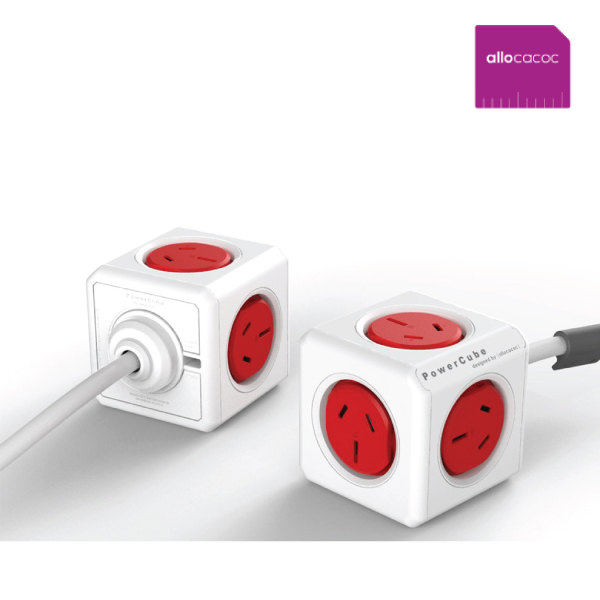 Allocacoc PowerCube Extended 5 Outlets 1.5M - Red