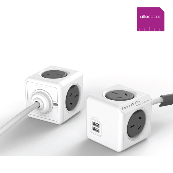 Allocacoc PowerCube Extended 4 Outlets 2 USB 3M - Grey