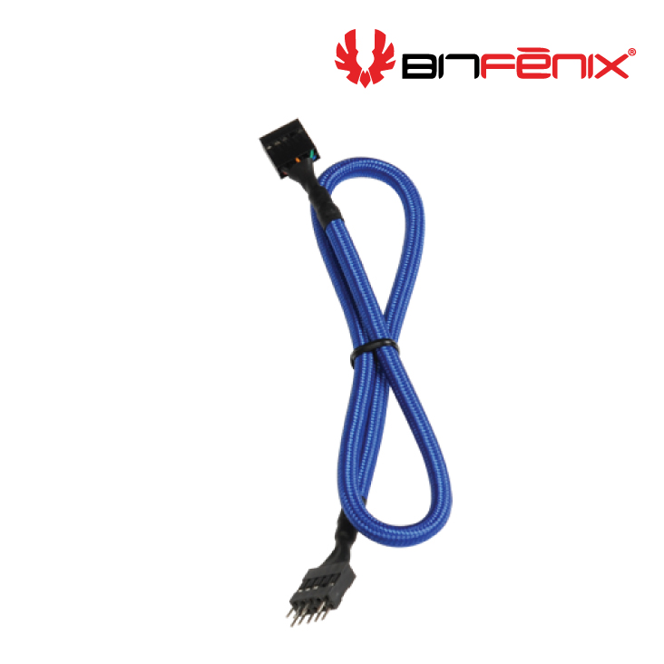 BitFenix Blue Sleeved 9-Pin Male - Female AC97& HD Audio Extension Cable, w Black Conn