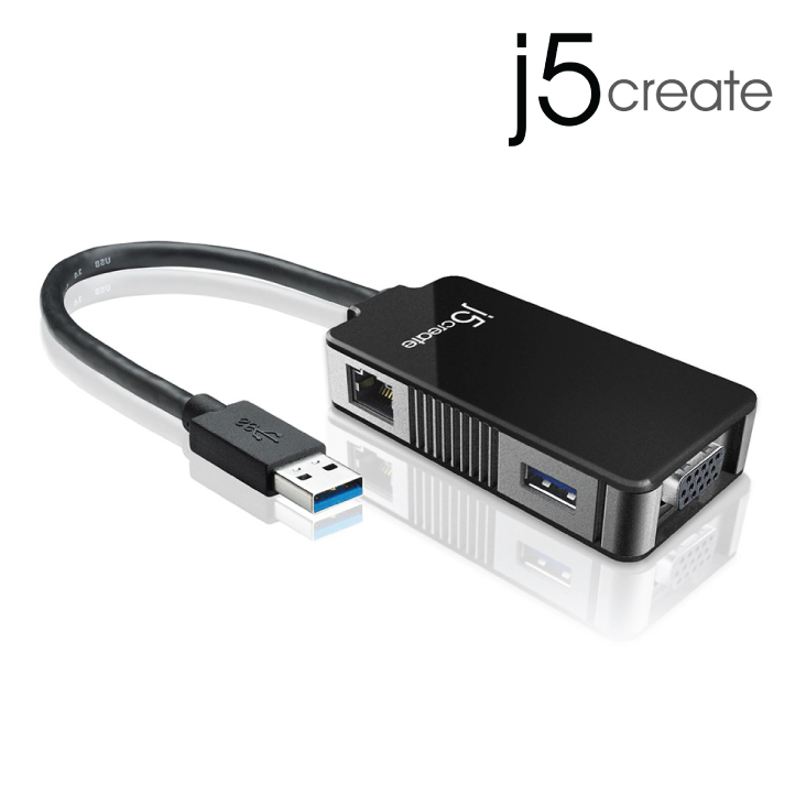 j5create USB 3.0 Multi Function Adapter USB Hub + Gigalan+VGA (Windows/Mac)