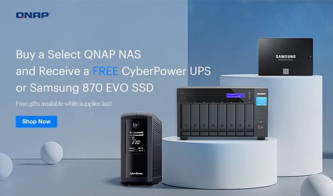 Buy a select QNAP NAS Storage System and receive a FREE CyberPower UPS or Samsung SSD