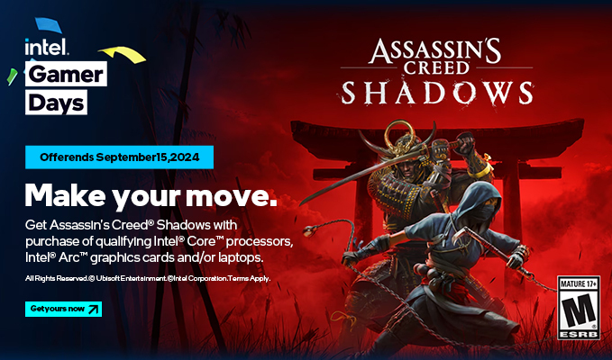 Get Assassin's Creed: Shadows when You Purchase Eligible 13th/14th Gen Intel CPU and/or Intel Arc Graphics Cards