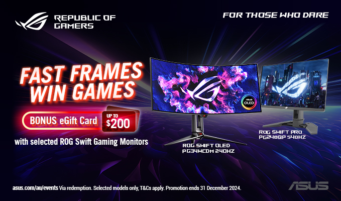 Purchase Any Selected ROG Swift Gaming Monitor and Redeem a Bonus eGift Card Valued Up to $200