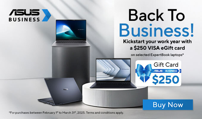 Get back to business with a $250 VISA eGift card on selected ASUS ExpertBook laptops