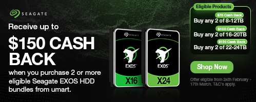 Receive Up $150 CASH BACK when You Purchase 2 or More Eligible Seagate EXOS HDD Bundles