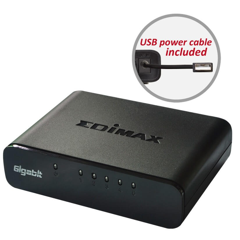 Edimax ES-5500G V3 5-Port Gigabit Switch with USB Power Cable