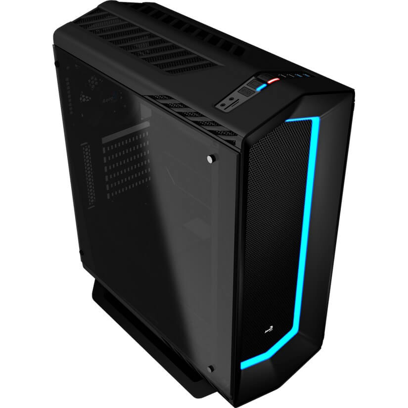 Aerocool P7-C1 Black Mid Tower Case USB 3.0, 7 color LED front panel Tempered Glass