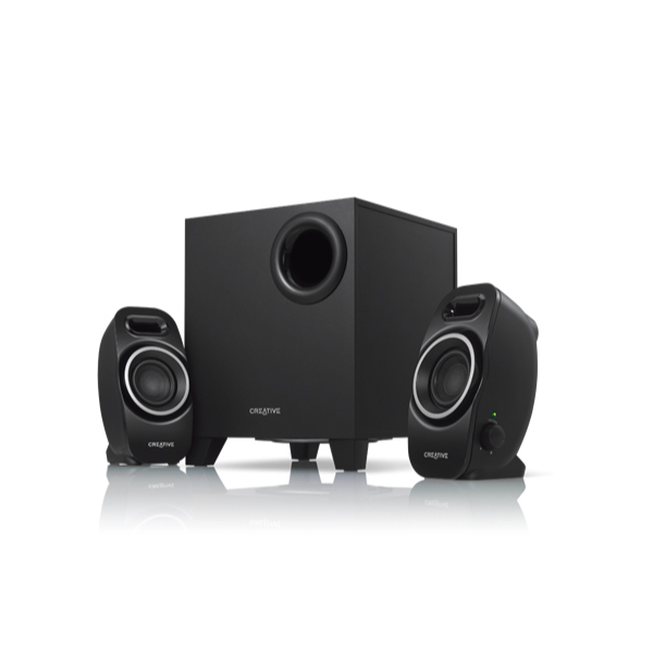 Creative SBS A250 Compact Speaker System IFP features an extended flare surrounding satellite, large