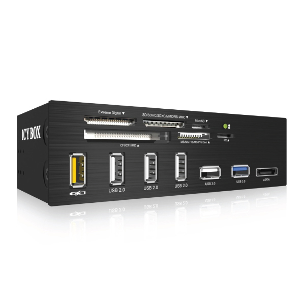 ICY BOX IB-867-B 5.25" USB 3.0 Muilti Card Reader, (1x USB 3.0 / 4 X USB 2.0) - Internal Connectors