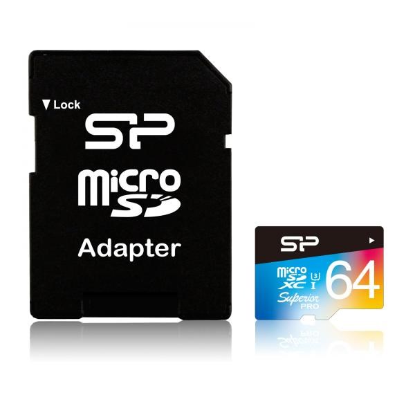 Silicon Power 64GB U3 4K Hi-Speed(with Adapter) SUPERIOR PRO microSDHC)