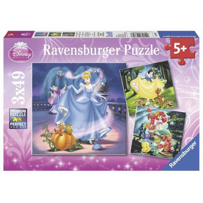 Ravensburger Disney Snow White Cinderella Ariel 3x49pc