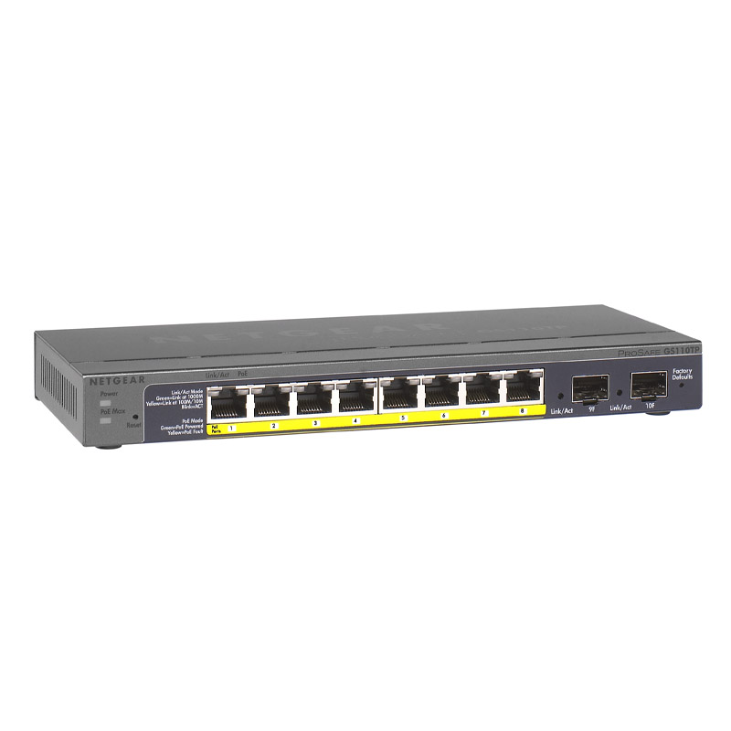 Netgear GS110TP-100AJS 8-port PoE+ Gigabit Smart Managed Pro Switch w Cloud Management & 2 x SFP ports ProSAFE