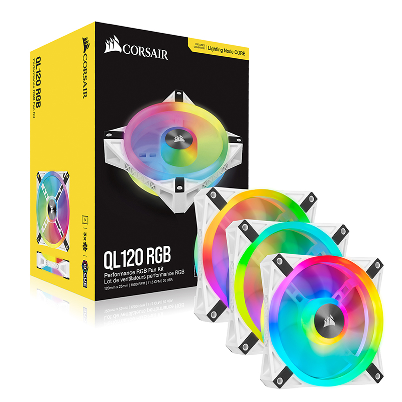 Corsair iCUE QL120 RGB 120mm PWM Fan White with Lighting Node Core