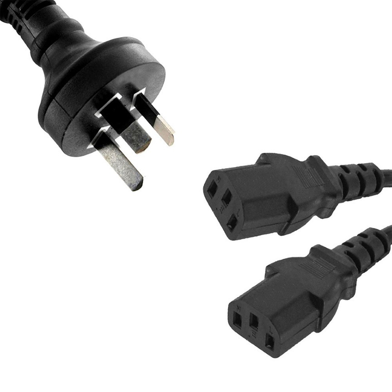 Power Cable 3-Pin AU Male to 2 IEC C13 Female Plug 1m