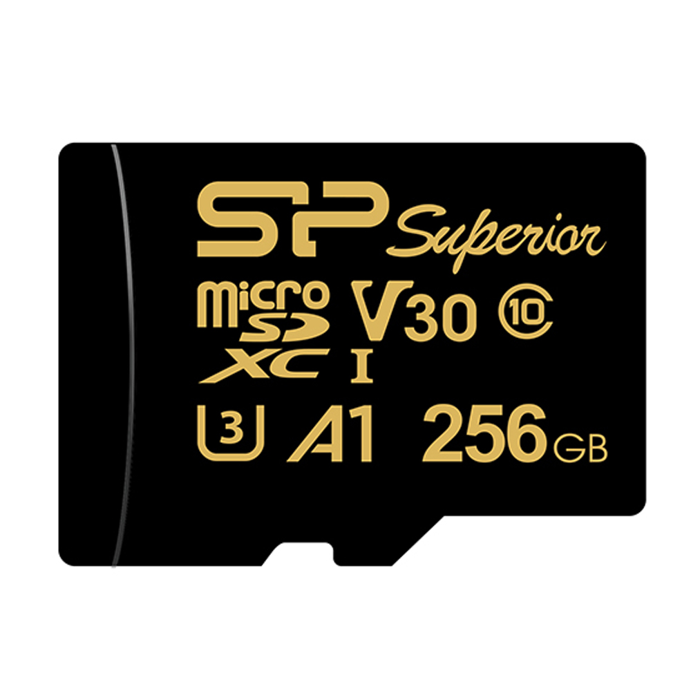 Silicon Power Golden 4K/HD High Endurance 256GB for Dash Cams & Security Cams Micro SDXC Card U3, C10, A1, V30 with  Adapter