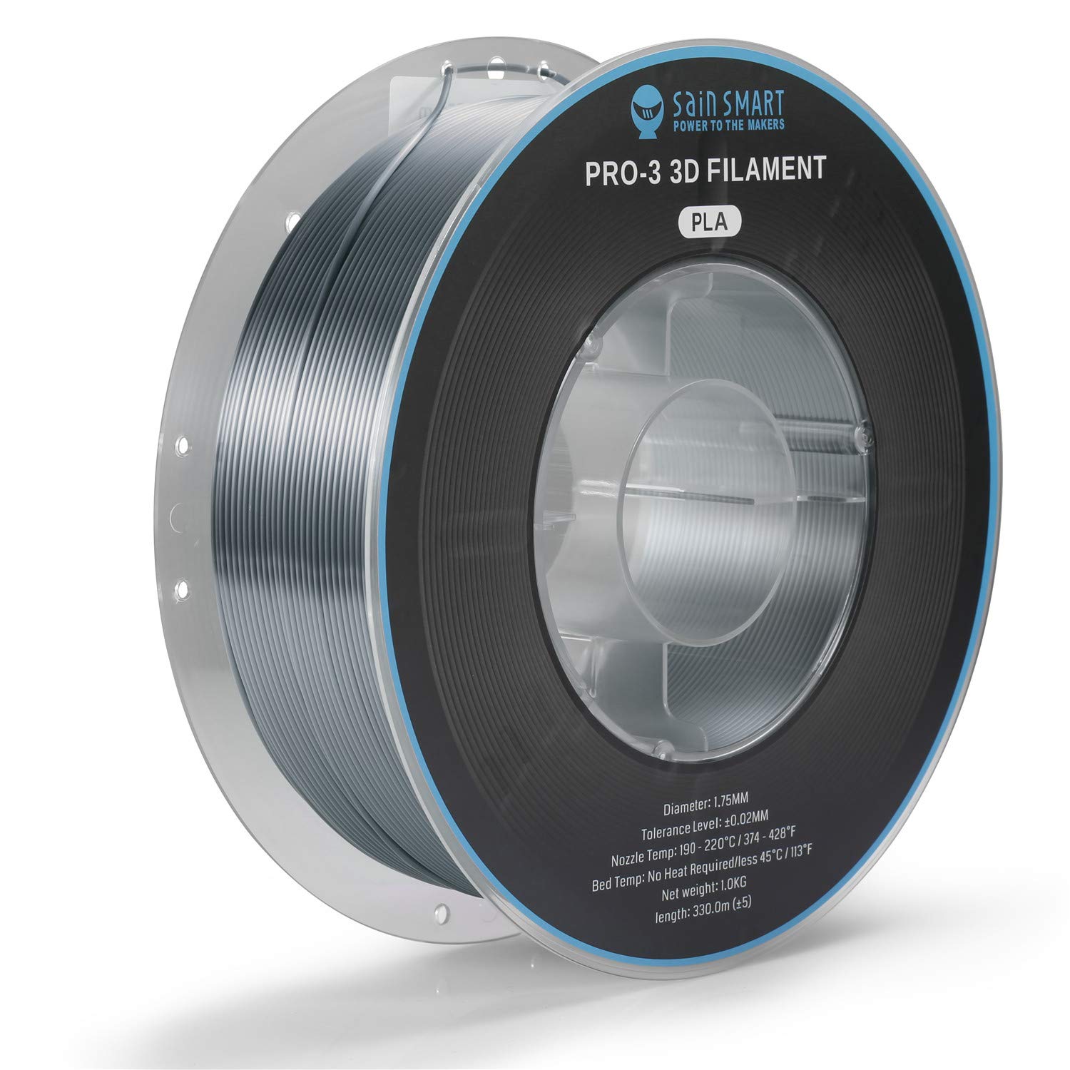SainSmart Silk PLA Filament, PRO-3 Tangle-Free Premium 1.75mm 3D Printer Filament,Dimensional Accuracy +/- 0.02 mm, 1KG/2.2 LBS Spool, Silk Silver