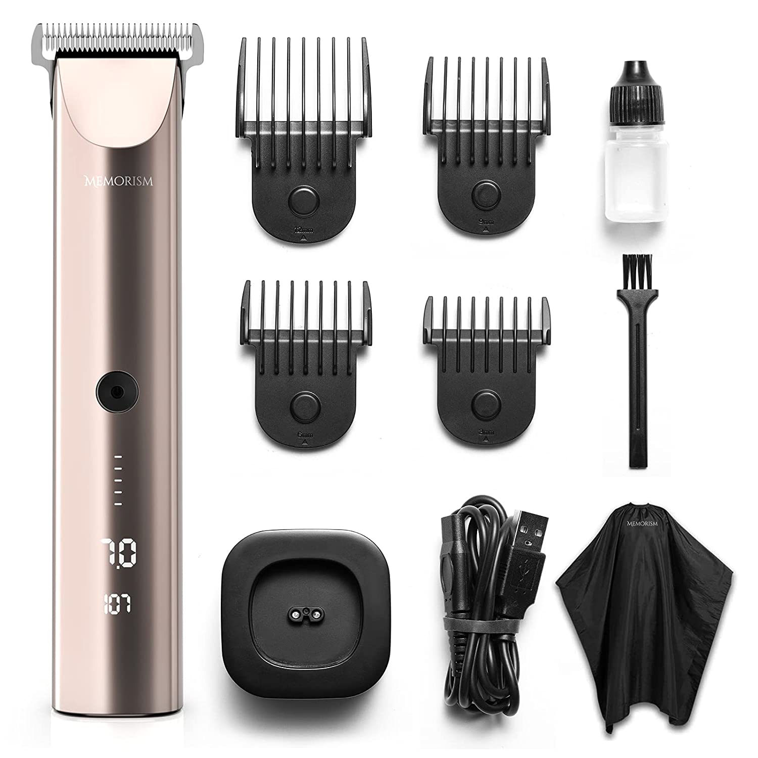 Memorism Blizz CS7 Men’s Cordless Hair Clipper for Home and Barbershop - with T-Blade clipper and Stainless Steel/Ceramic Blade (Light Brown)