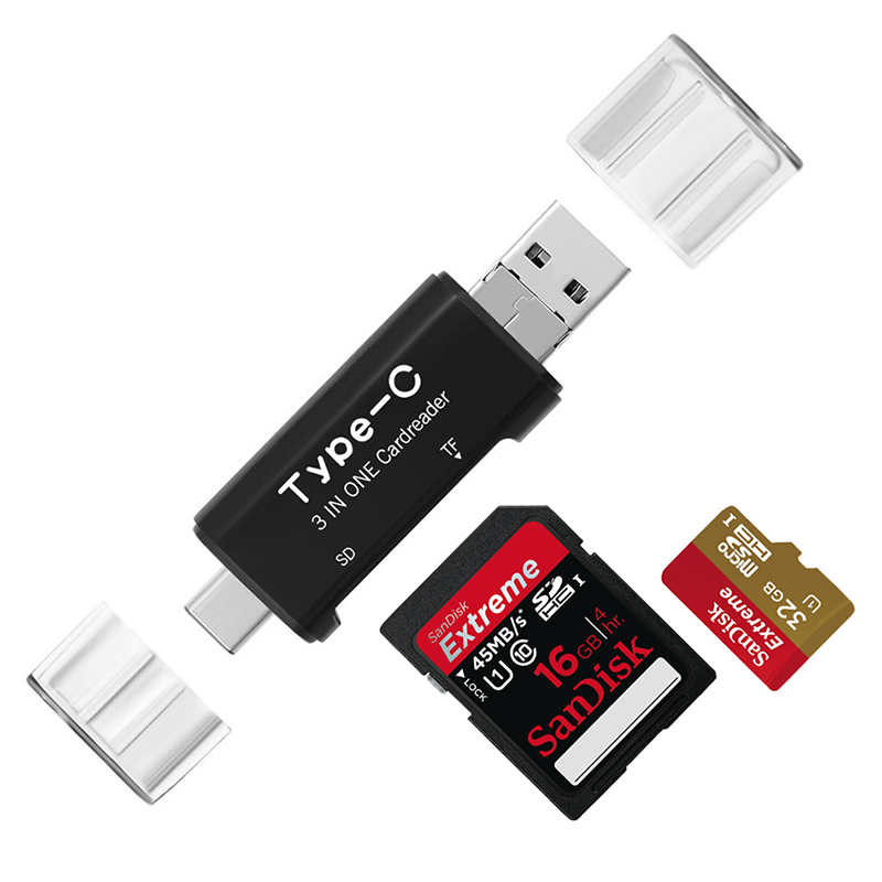 Generic YC-432 3 in 1 SD and MicroSD USB Type C Female USB 3.0 Connector Card Reader